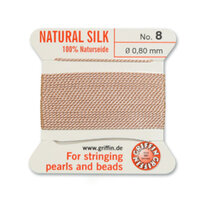 No 8 - 0.80mm - Light Pink Carded Bead Cord 100% Natural Silk 