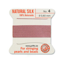 No 4 - 0.60mm - Dark Pink Carded Bead Cord 100% Natural Silk 