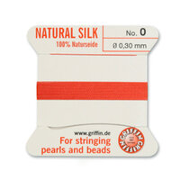 No 0 - 0.30mm - Coral Carded Bead Cord 100% Natural Silk 
