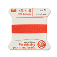 No 2 - 0.45mm - Coral Carded Bead Cord 100% Natural Silk 