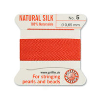 No 5 - 0.65mm - Coral Carded Bead Cord 100% Natural Silk 