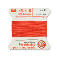 No 8 - 0.80mm - Coral Carded Bead Cord 100% Natural Silk 