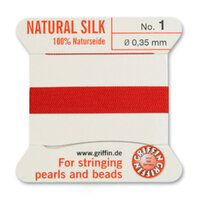 No 1 - 0.35mm - Red Carded Bead Cord 100% Natural Silk 