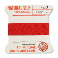 No 3 - 0.50mm - Red Carded Bead Cord 100% Natural Silk 