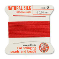 No 6 - 0.70mm - Red Carded Bead Cord 100% Natural Silk 
