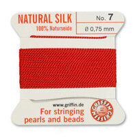 No 7 - 0.75mm - Red Carded Bead Cord 100% Natural Silk 