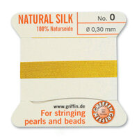 No 0 - 0.30mm - Yellow Carded Bead Cord 100% Natural Silk 