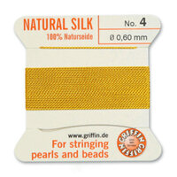 No 4 - 0.60mm - Yellow Carded Bead Cord 100% Natural Silk 