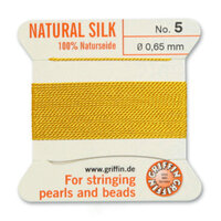 No 5 - 0.65mm - Yellow Carded Bead Cord 100% Natural Silk 