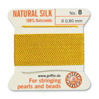 No 8 - 0.80mm - Yellow Carded Bead Cord 100% Natural Silk 