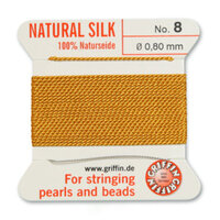 No 8 - 0.80mm - Amber Carded Bead Cord 100% Natural Silk 