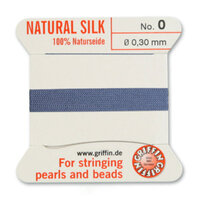 No 0 - 0.30mm - Blue Carded Bead Cord 100% Natural Silk 