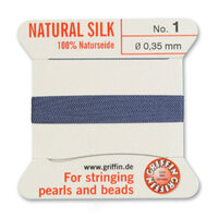 No 1 - 0.35mm - Blue Carded Bead Cord 100% Natural Silk 