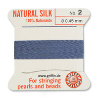 No 2 - 0.45mm - Blue Carded Bead Cord 100% Natural Silk 