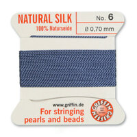 No 6 - 0.70mm - Blue Carded Bead Cord 100% Natural Silk 
