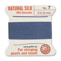 No 7 - 0.75mm - Blue Carded Bead Cord 100% Natural Silk 