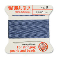 No 8 - 0.80mm - Blue Carded Bead Cord 100% Natural Silk 