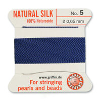 No 5 - 0.65mm - Dark Blue Carded Bead Cord 100% Natural Silk 