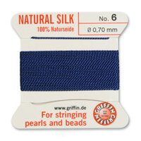 No 6 - 0.70mm - Dark Blue Carded Bead Cord 100% Natural Silk 