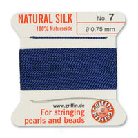 No 7 - 0.75mm - Dark Blue Carded Bead Cord 100% Natural Silk 