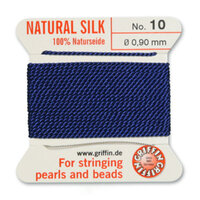 No 10 - 0.90mm - Dark Blue Carded Bead Cord 100% Natural Silk 