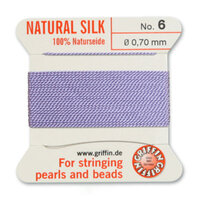 No 6 - 0.70mm - Lilac Carded Bead Cord 100% Natural Silk 