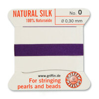 No 0 - 0.30mm - Amethyst Carded Bead Cord 100% Natural Silk 