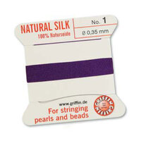 No 1 - 0.35mm - Amethyst Carded Bead Cord 100% Natural Silk 