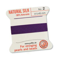 No 2 - 0.45mm - Amethyst Carded Bead Cord 100% Natural Silk 