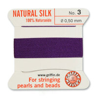 No 3 - 0.50mm - Amethyst Carded Bead Cord 100% Natural Silk 