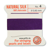 No 4 - 0.60mm - Amethyst Carded Bead Cord 100% Natural Silk 