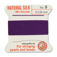 No 5 - 0.65mm - Amethyst Carded Bead Cord 100% Natural Silk 