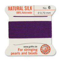 No 6 - 0.70mm - Amethyst Carded Bead Cord 100% Natural Silk 