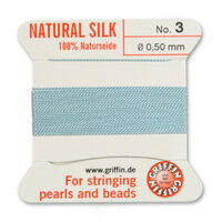 No 3 - 0.50mm - Turquoise Carded Bead Cord 100% Natural Silk 