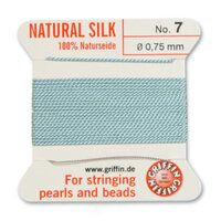 No 7 - 0.75mm - Turquoise Carded Bead Cord 100% Natural Silk 