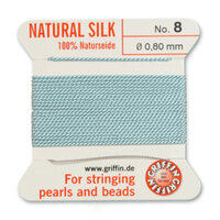 No 8 - 0.80mm - Turquoise Carded Bead Cord 100% Natural Silk 