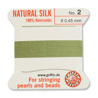 No 2 - 0.45mm - Jade Green Carded Bead Cord 100% Natural Silk 