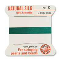 No 0 - 0.30mm - Green Carded Bead Cord 100% Natural Silk 