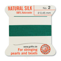 No 2 - 0.45mm - Green Carded Bead Cord 100% Natural Silk 
