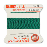 No 4 - 0.60mm - Green Carded Bead Cord 100% Natural Silk 