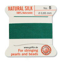 No 5 - 0.65mm - Green Carded Bead Cord 100% Natural Silk 