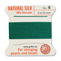 No 6 - 0.70mm - Green Carded Bead Cord 100% Natural Silk 