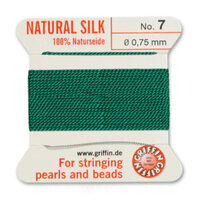 No 7 - 0.75mm - Green Carded Bead Cord 100% Natural Silk 