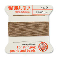 No 5 - 0.65mm - Beige Carded Bead Cord 100% Natural Silk 