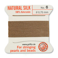 No 6 - 0.70mm - Beige Carded Bead Cord 100% Natural Silk 