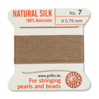 No 7 - 0.75mm - Beige Carded Bead Cord 100% Natural Silk 