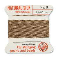 No 8 - 0.80mm - Beige Carded Bead Cord 100% Natural Silk 