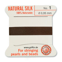 No 1 - 0.35mm - Brown Carded Bead Cord 100% Natural Silk 