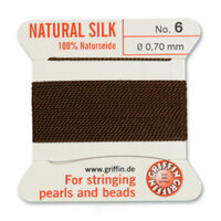 No 6 - 0.70mm - Brown Carded Bead Cord 100% Natural Silk 