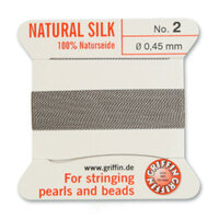 No 2 - 0.45mm - Grey Carded Bead Cord 100% Natural Silk 